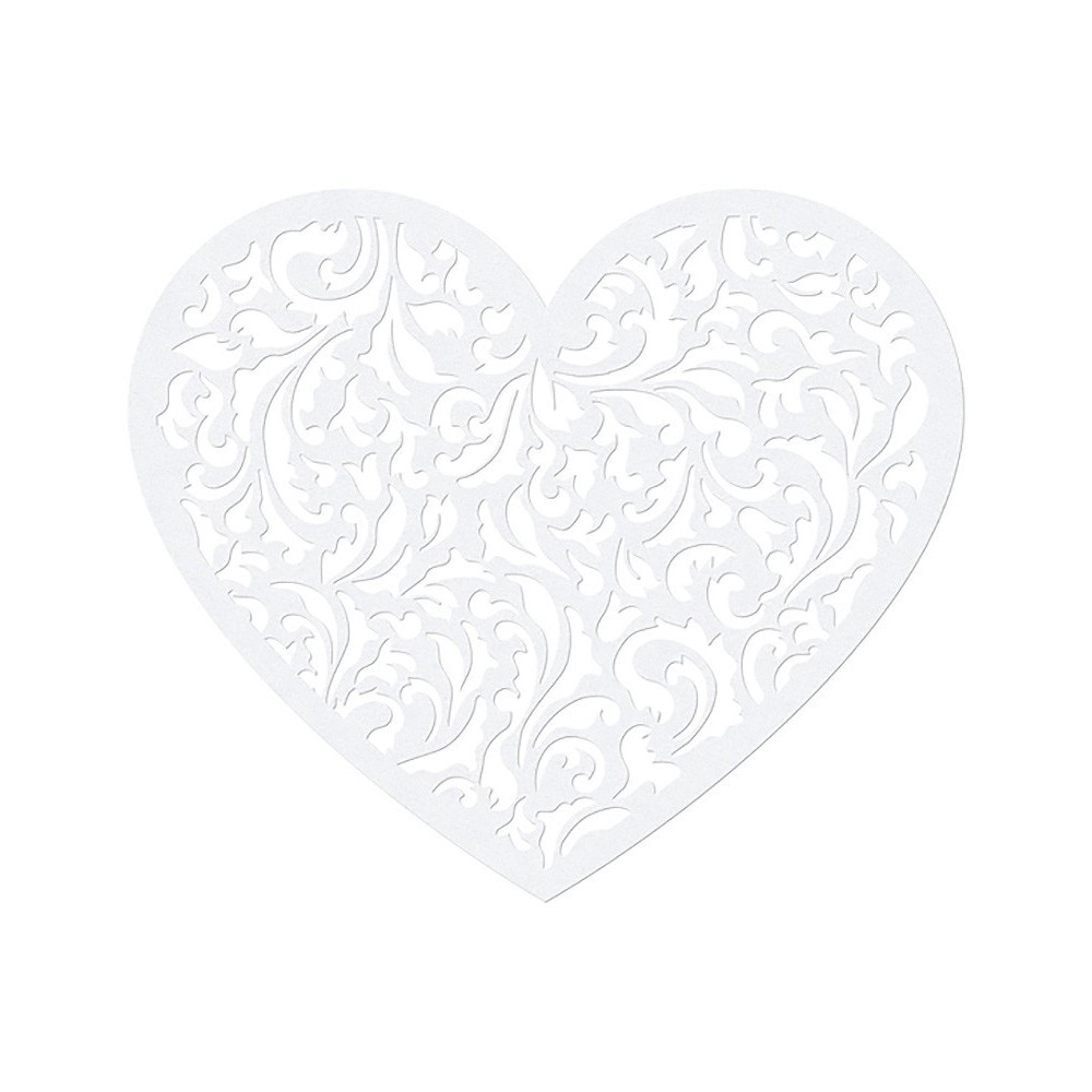 Serce papierowe ozdobne dekoracja - białe, 13,5 x 11,5 cm, 10 szt.