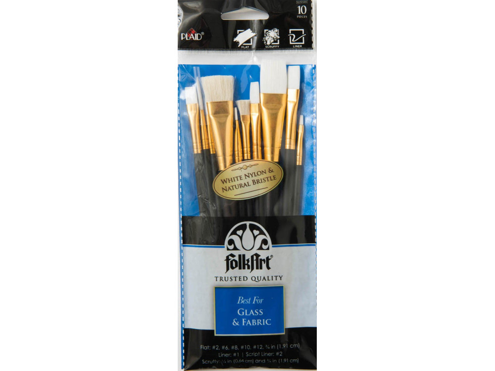 Folkart Brush Sets - Glass and Fabric Set, 10 pc.