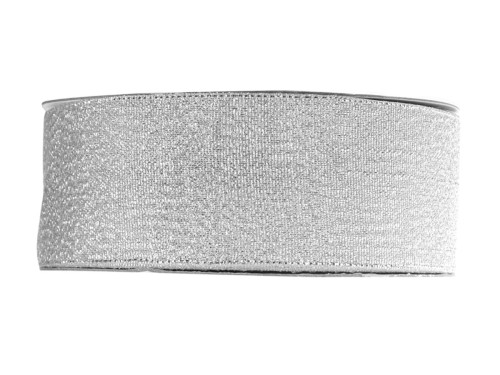 Wstążka brokatowa 38 mm - srebrna, 32 m