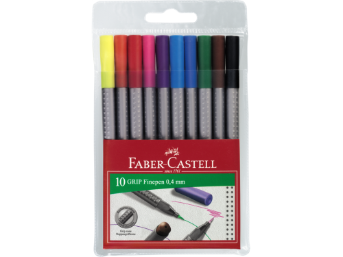 Zestaw cienkopisów Grip Finepen w etui - Faber-Castell - 10 kolorów