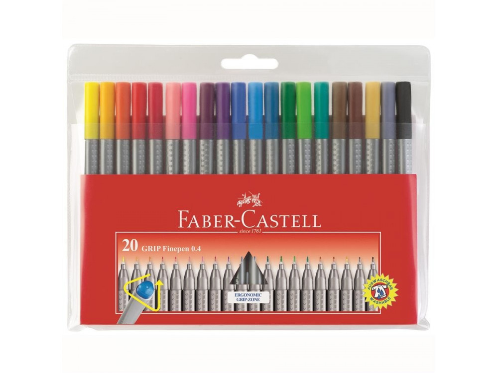 Buiten ui verrassing Fineliner Grip, 20 colors in case - Faber-Castell