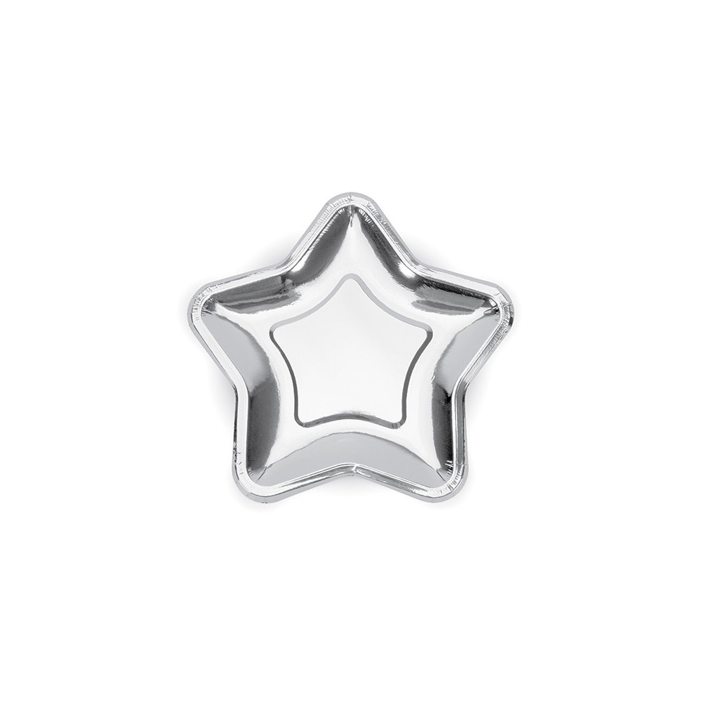 Stars paper plates - silver, metallic, 18 cm, 6 pcs.