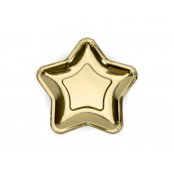 Talerzyki papierowe Gwiazdki - złote, metalizowane, 18 cm, 6 szt.