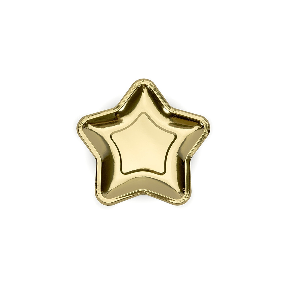 Talerzyki papierowe Gwiazdki - złote, metalizowane, 18 cm, 6 szt.