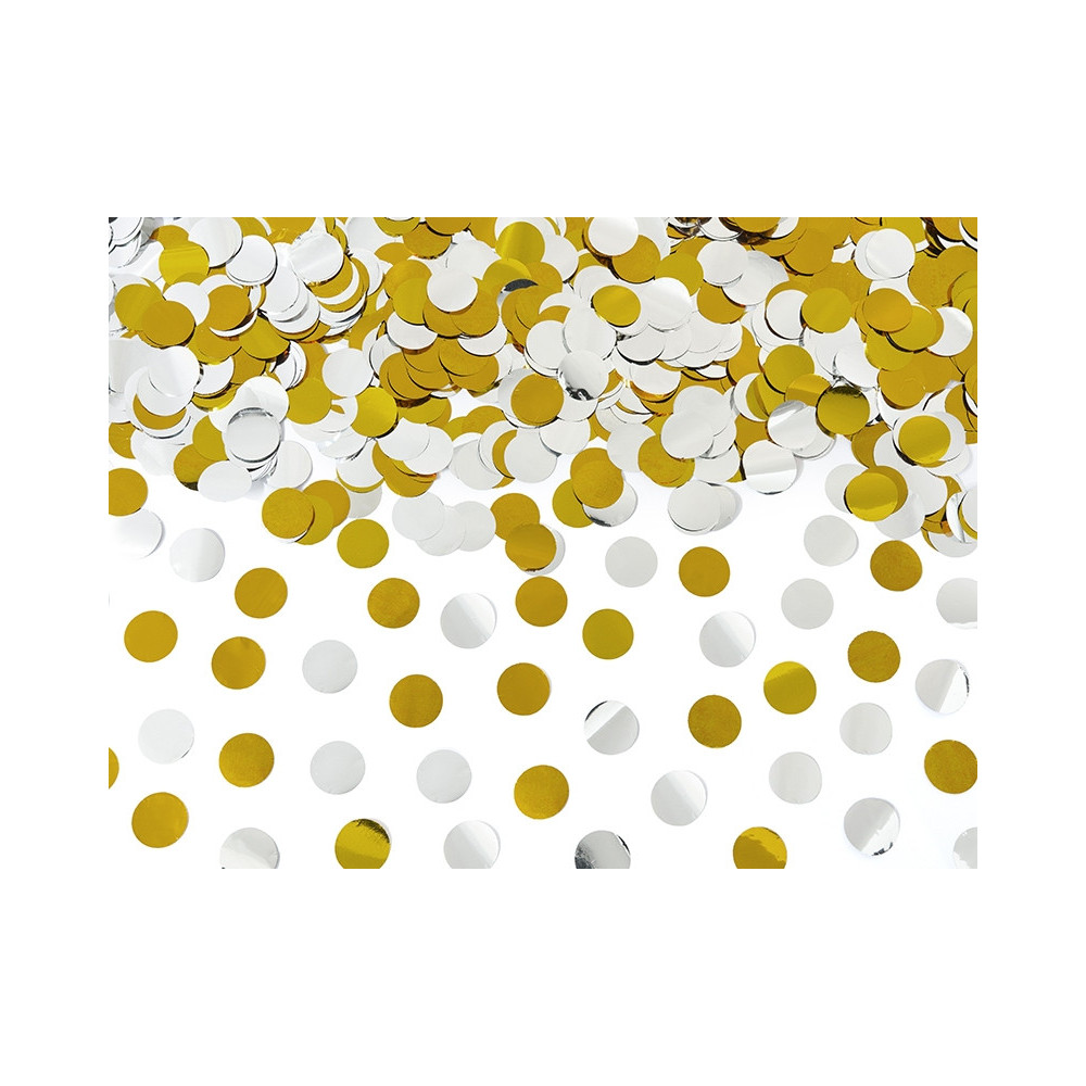 Wystrzałowe konfetti tuba - kółka, złoto-srebrne, 80 cm