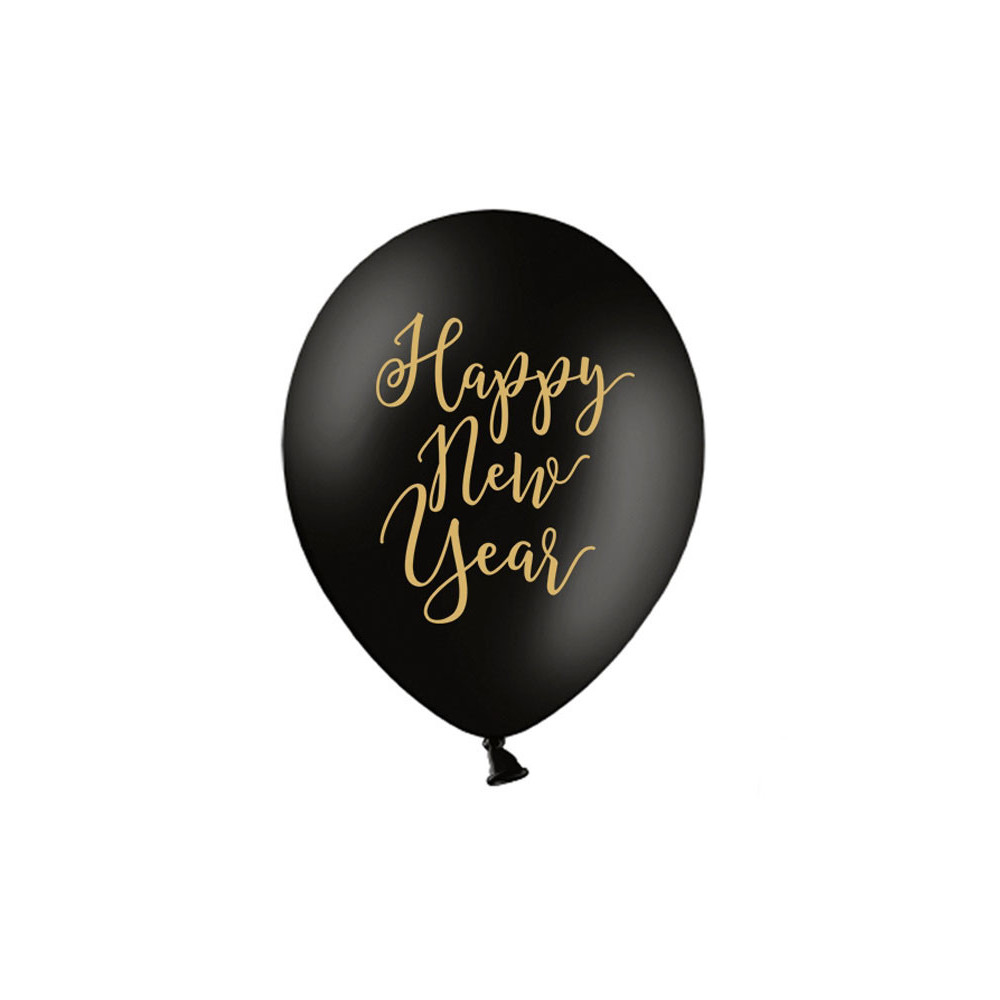 Happy New Year balloons - black, 30 cm, 50 pcs.