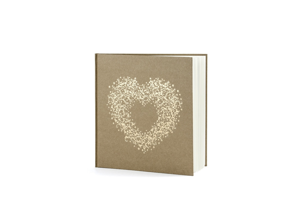 Księga gości złote serce - kraft, 20,5 x 20,5 cm, 22 kartki