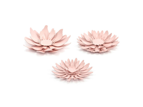 Paper decorative flowers - powder pink, 3 pcs.
