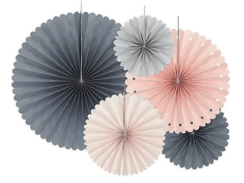 Decorative rosettes - pink and gray, 5 pcs.