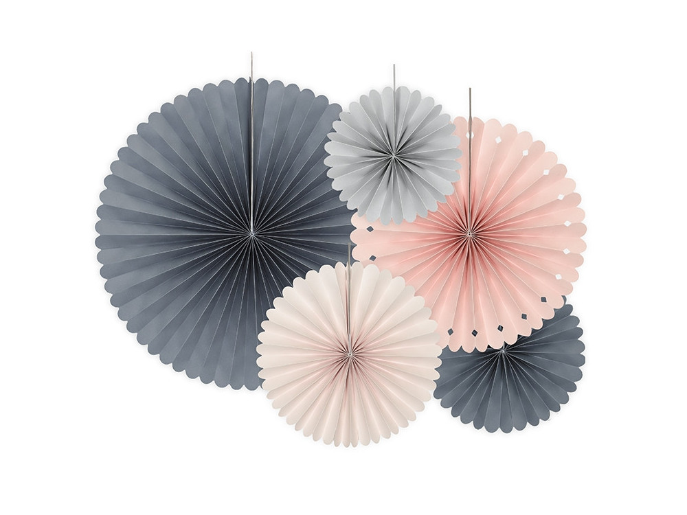 Decorative rosettes - pink and gray, 5 pcs.