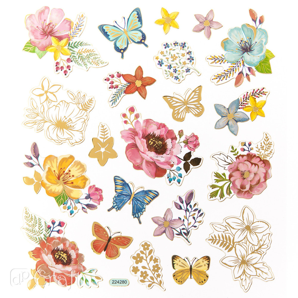 Stickers - Flowers and butterflies, 21 pcs