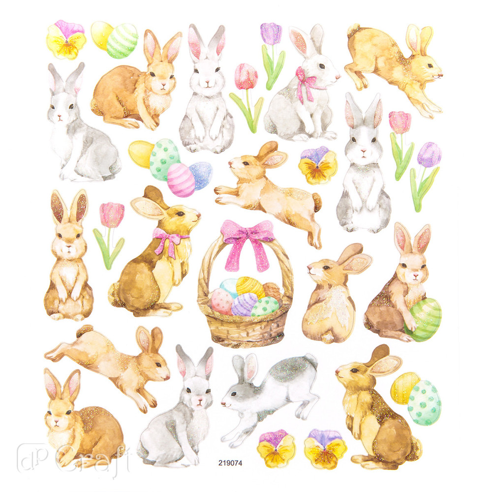 Glitter stickers - Easter bunnies, 29 pcs