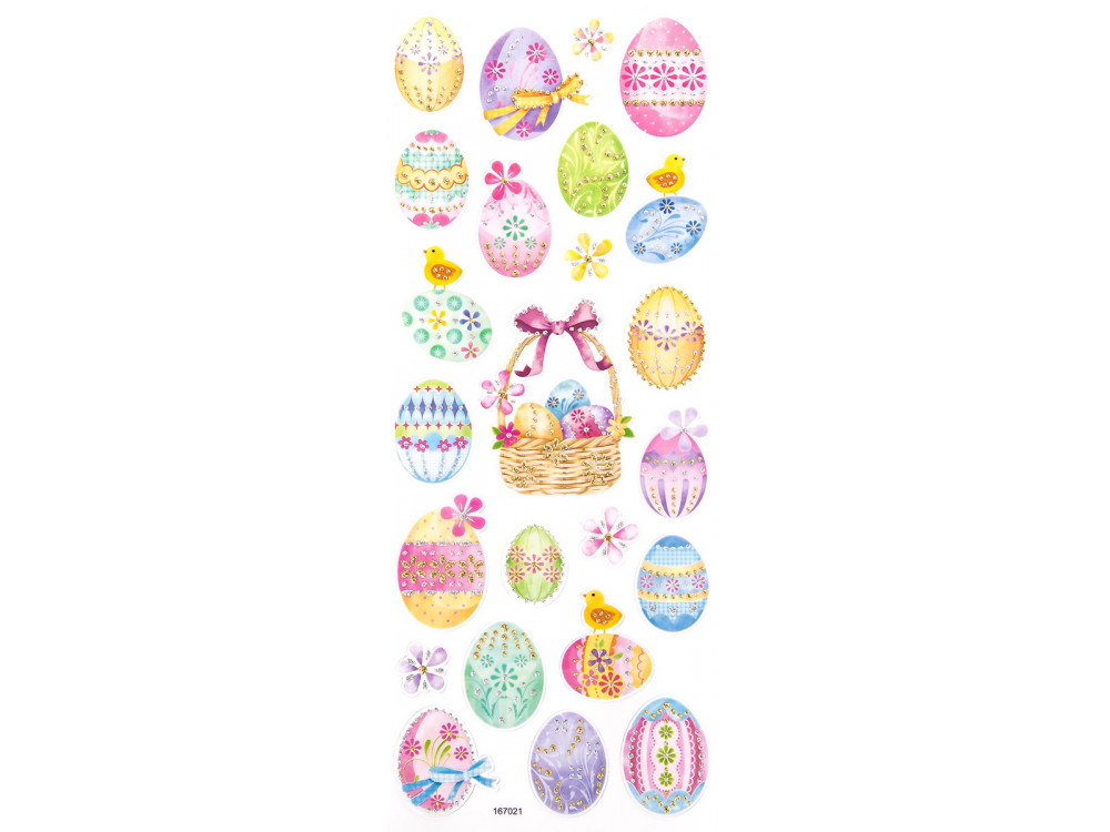 Glitter stickers - Colorful Easter eggs, 24 pcs