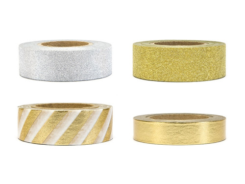 Decorative Washi tape - silver and gold, 4 pcs.