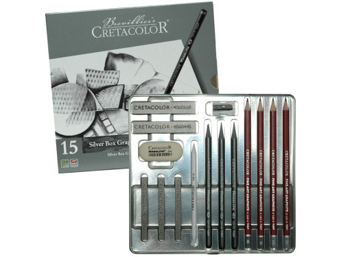 Silver Box Graphite Drawing Set 15 pcs