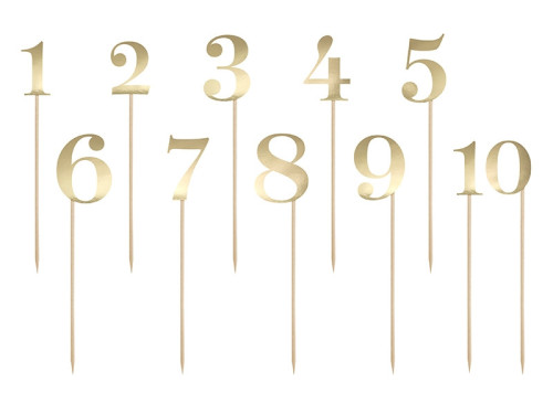 Table numbers - gold, 25,5 - 26,5 cm, 11 pcs.