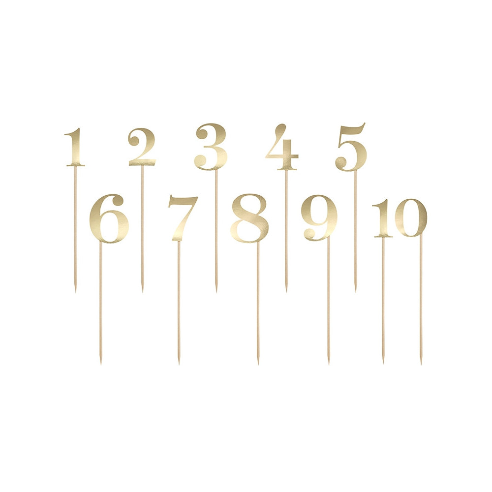 Numery na stół - złote, 25,5 x 26,5 cm, 11 szt.