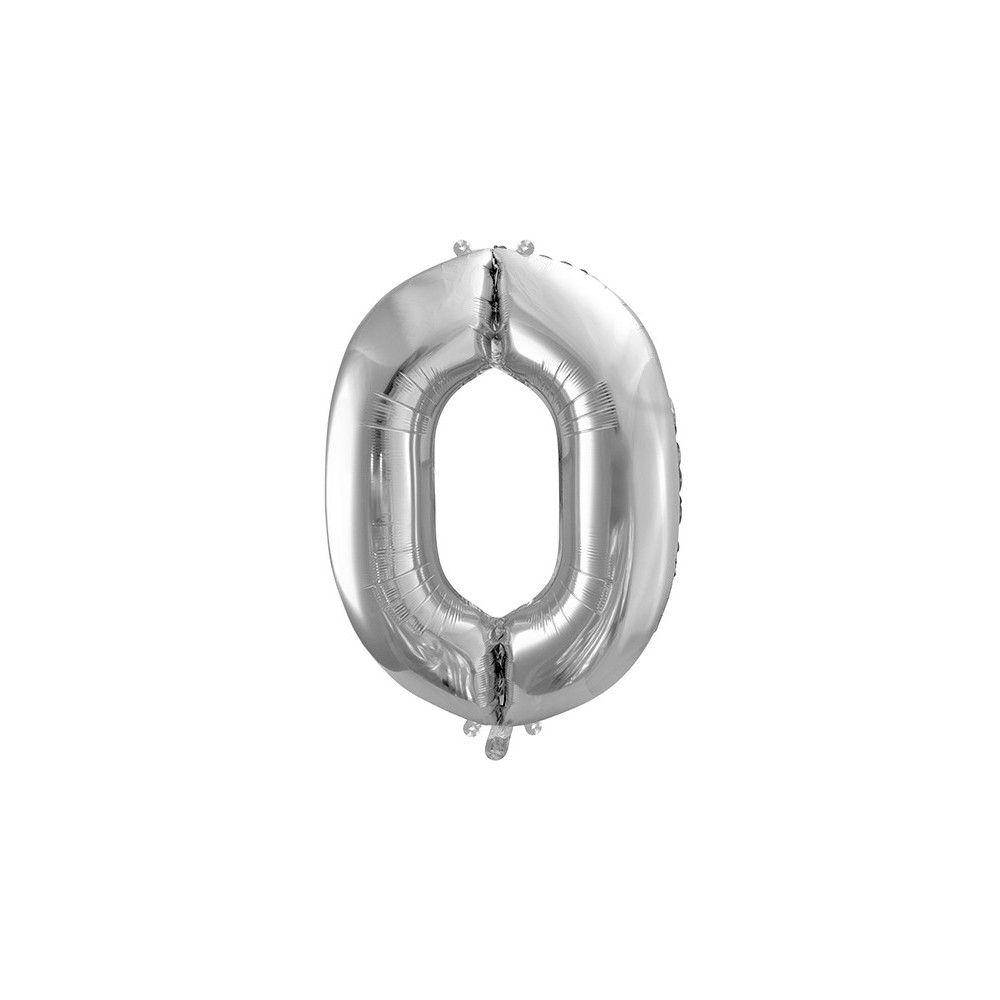 Balon foliowy cyfra 0 - srebrny, 86 cm