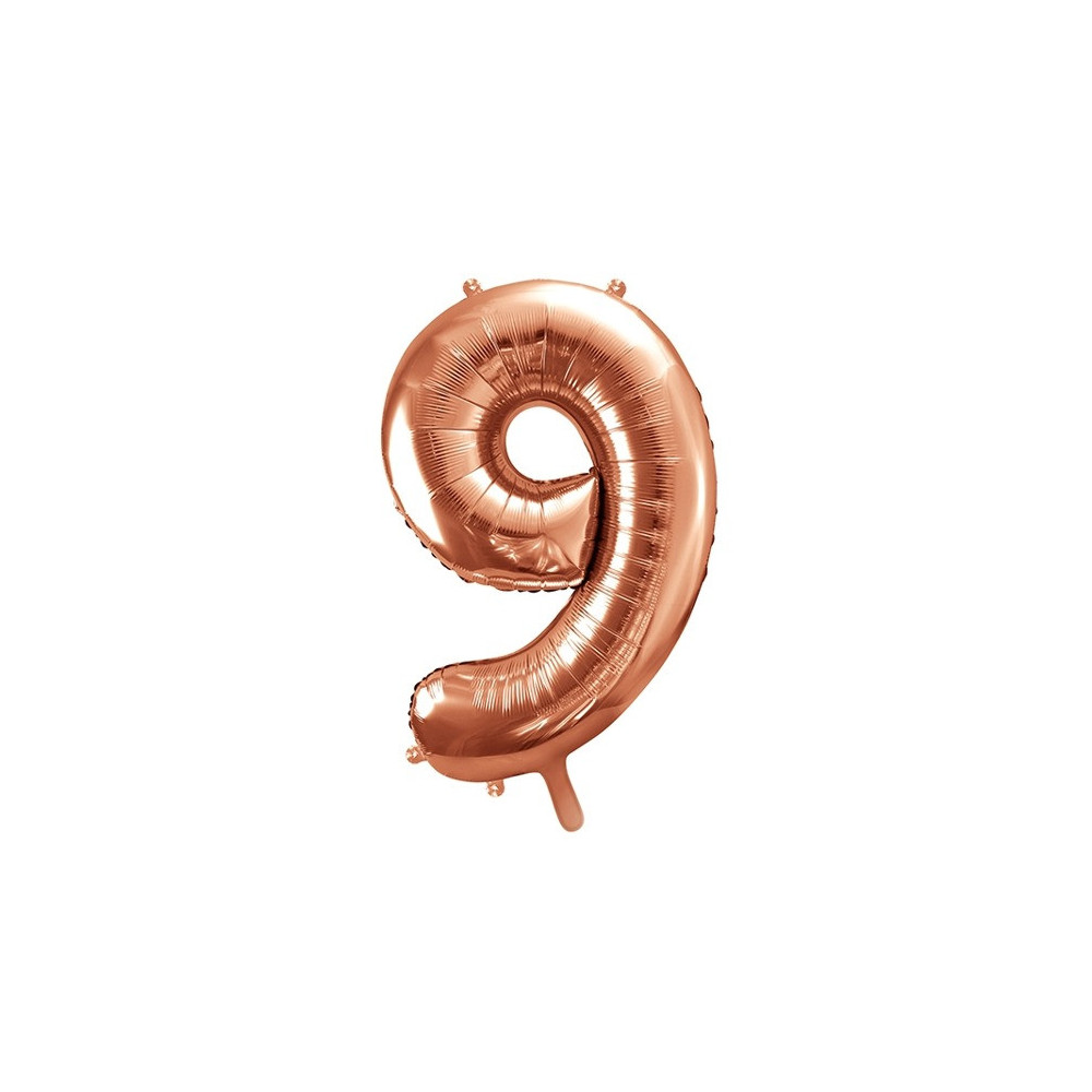 Balon foliowy cyfra 9 - różowe złoto, 86 cm