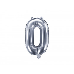 Balon foliowy cyfra 0 - srebrny, 35 cm