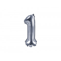 Balon foliowy cyfra 1 - srebrny, 35 cm