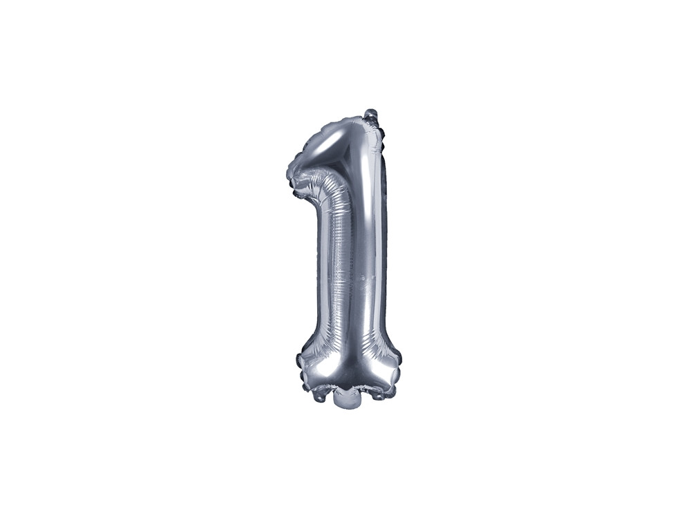 Balon foliowy cyfra 1 - srebrny, 35 cm
