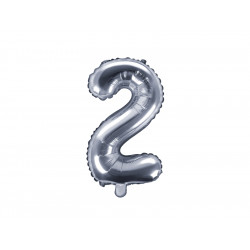 Foil balloon 35 cm Number "2", silver