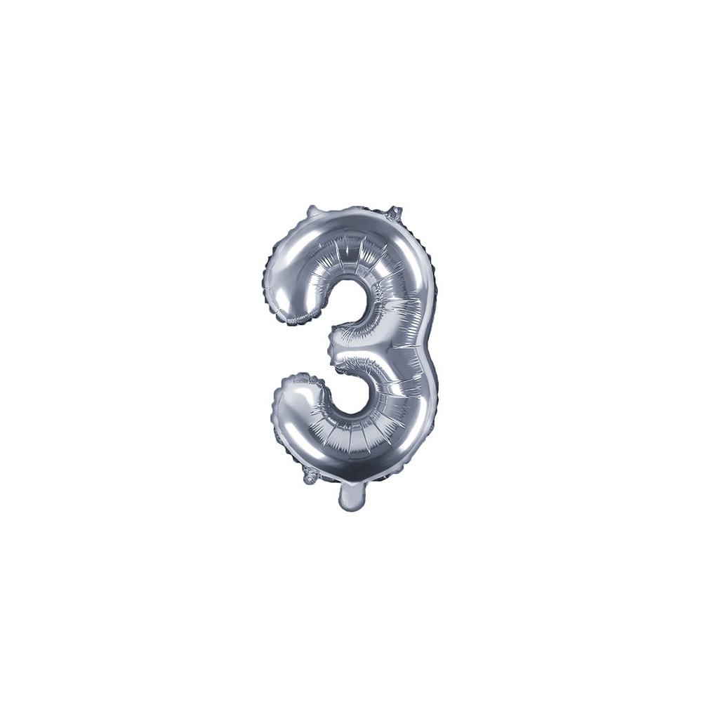 Foil balloon number 3 - silver, 35 cm