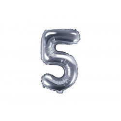 Foil balloon 35 cm Number "5", silver