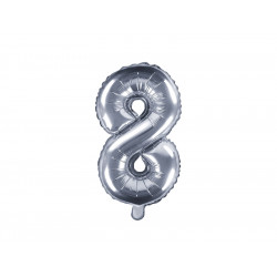 Foil balloon 35 cm Number "8", silver