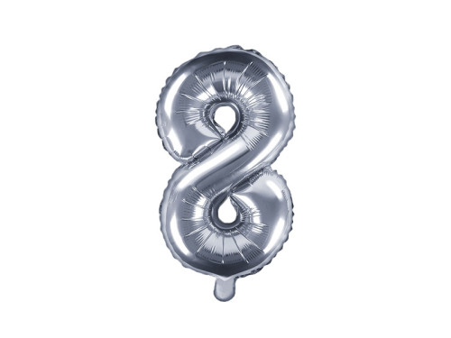Foil balloon 35 cm Number "8", silver