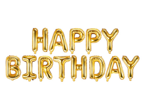Foil balloon Happy Birthday - gold, 340 x 35 cm