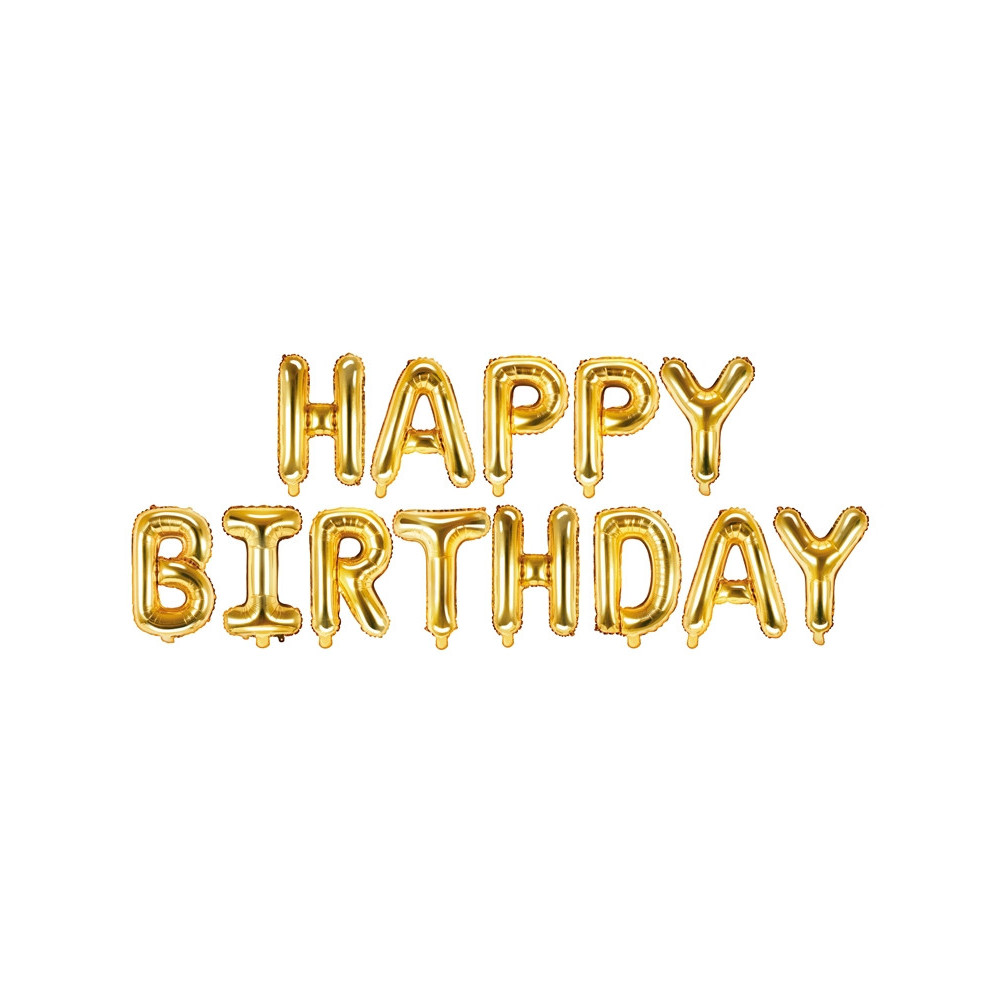 Foil balloon Happy Birthday - gold, 340 x 35 cm