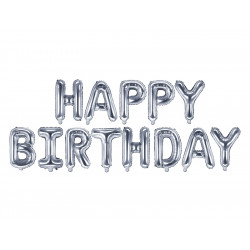 Balon foliowy Happy Birthday - srebrny, 340 x 35 cm