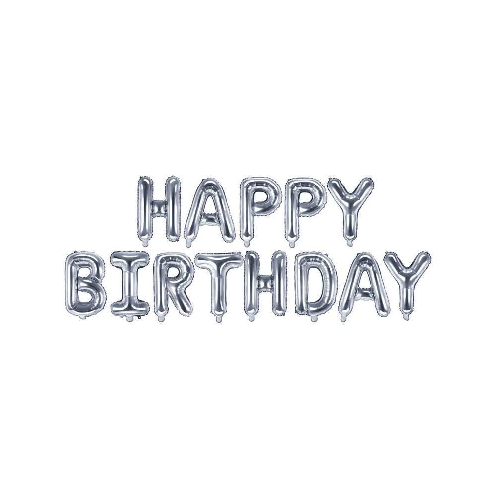 Balon foliowy Happy Birthday - srebrny, 340 x 35 cm