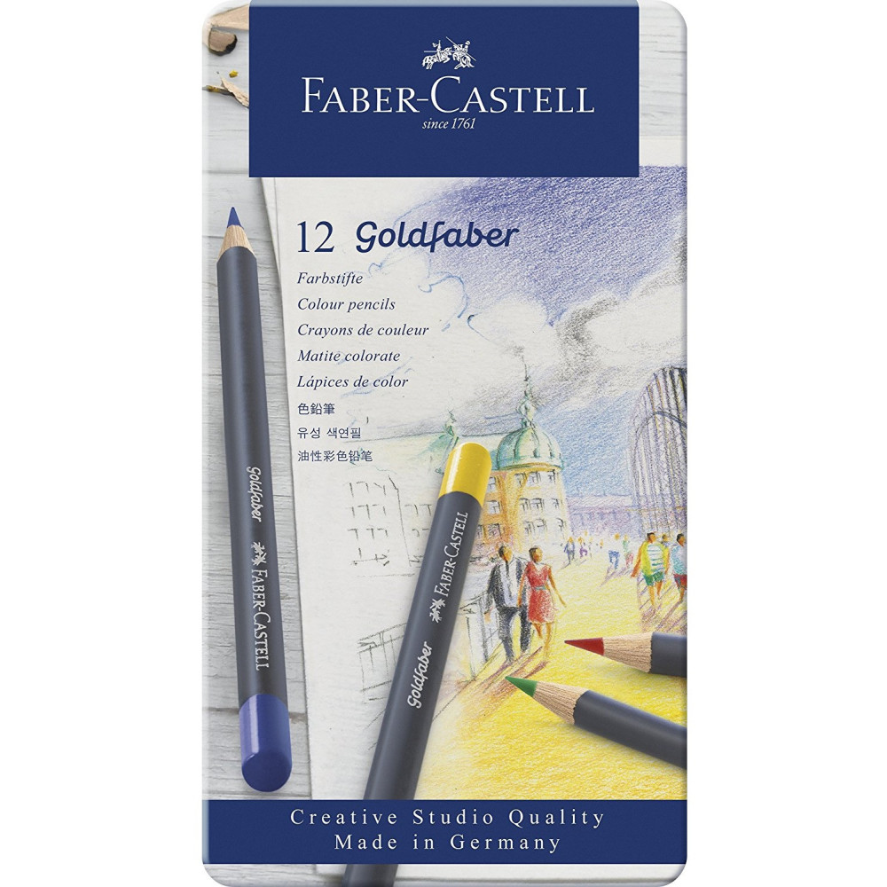 Pencils Goldfaber 12 col. In a metal case - Faber-Castell