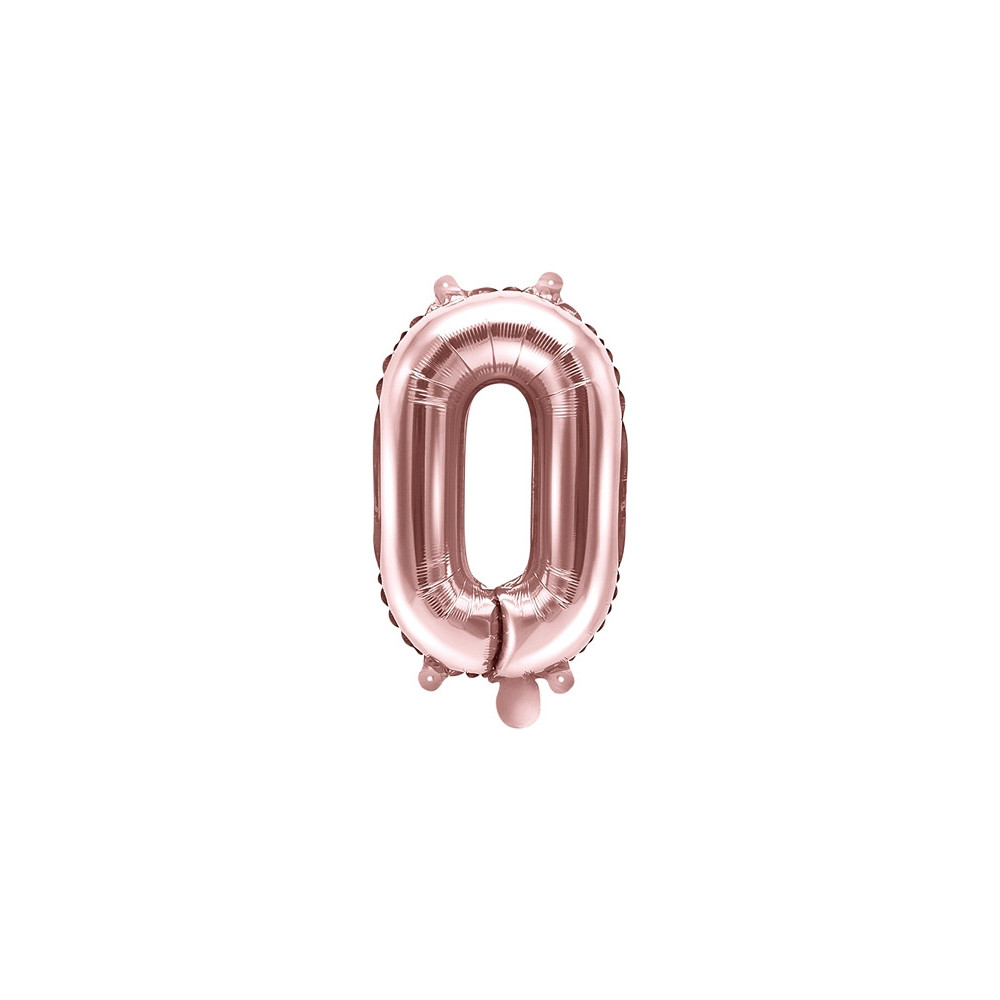 Balon foliowy cyfra 0 - różowe złoto, 35 cm