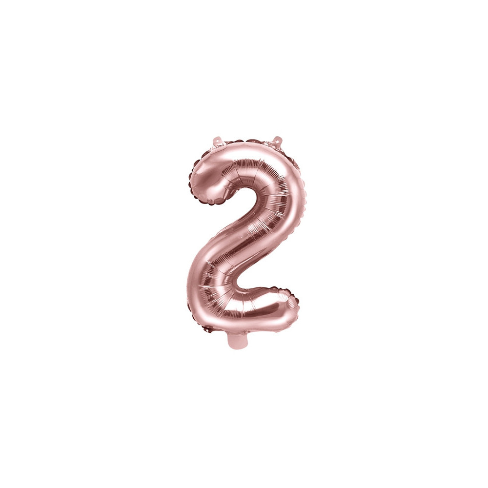 Balon foliowy cyfra 2 - różowe złoto, 35 cm