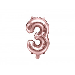 Balon foliowy cyfra 3 - różowe złoto, 35 cm