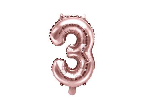 Foil balloon number 3 - rose gold, 35 cm
