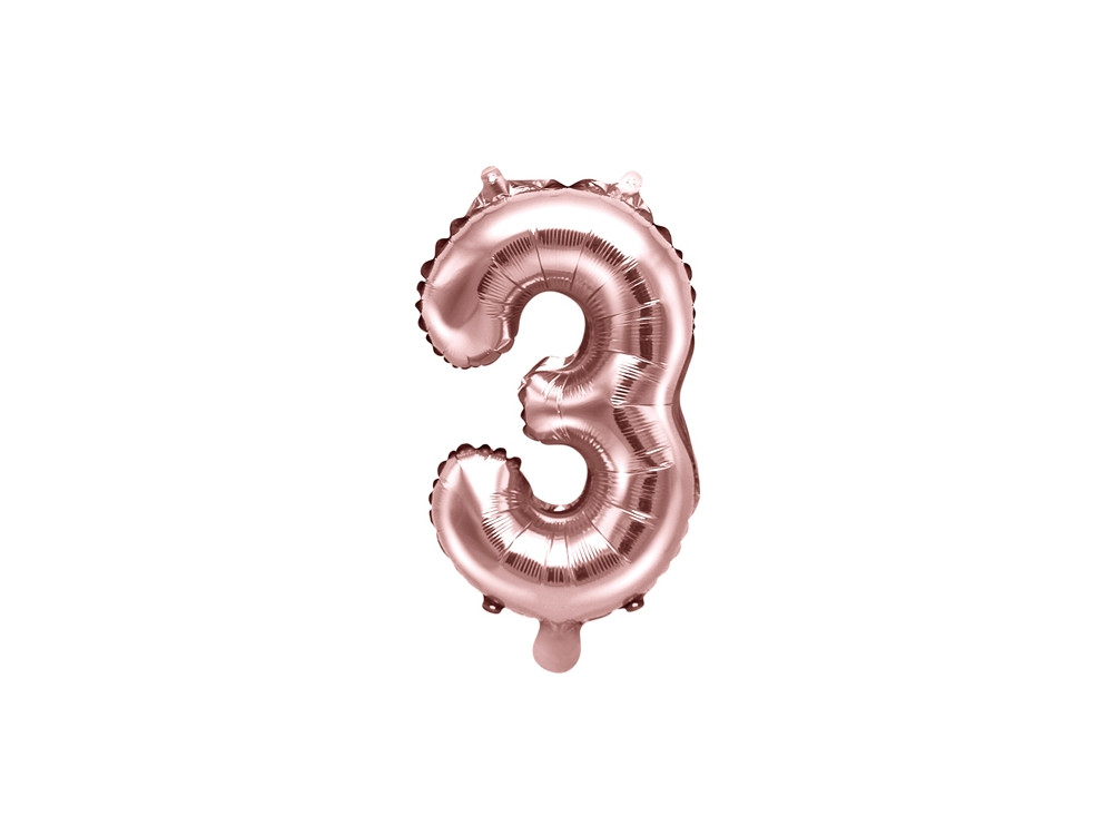 Balon foliowy cyfra 3 - różowe złoto, 35 cm