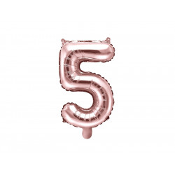 Foil balloon 35 cm number "5", pink gold
