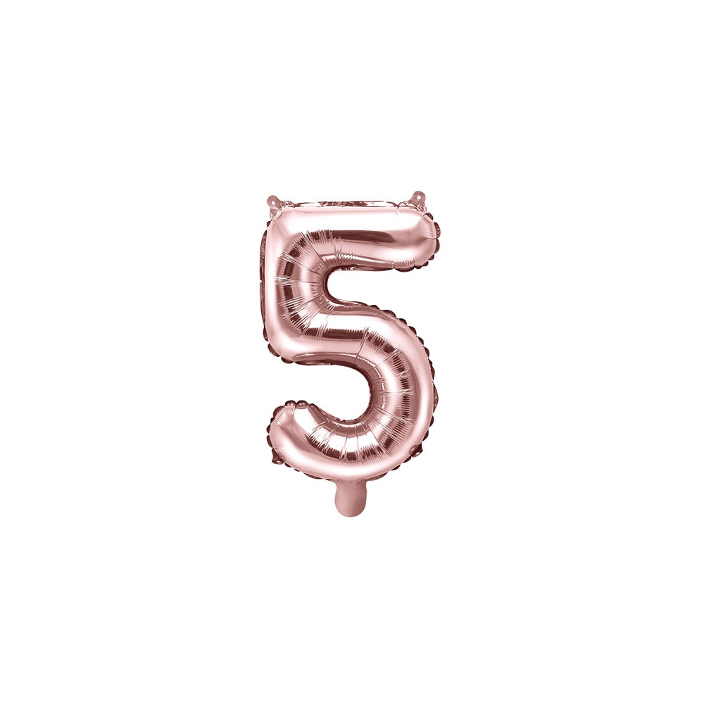Balon foliowy cyfra 5 - różowe złoto, 35 cm