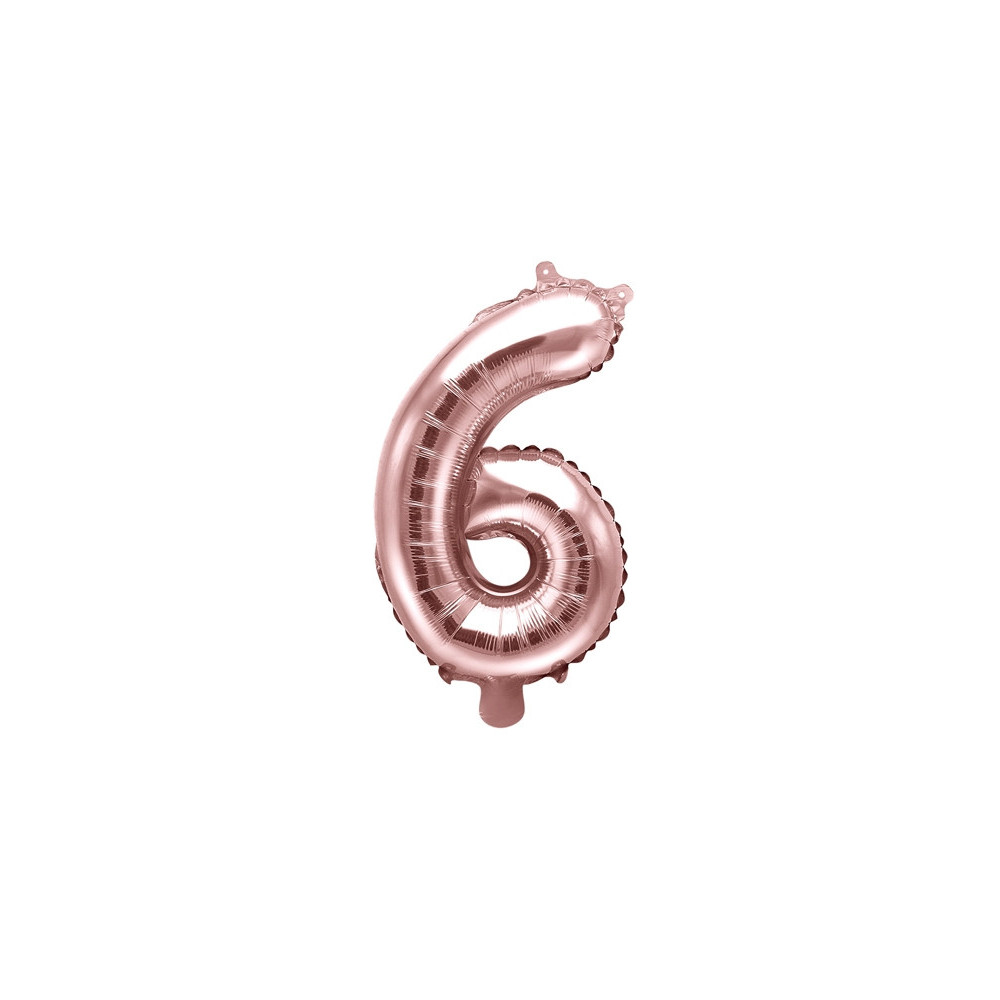 Balon foliowy cyfra 6 - różowe złoto, 35 cm