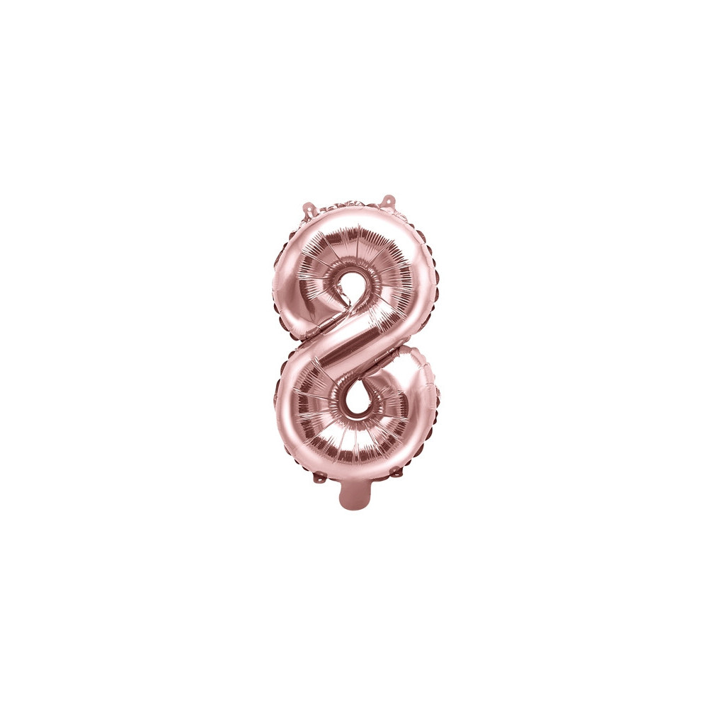 Balon foliowy cyfra 8 - różowe złoto, 35 cm