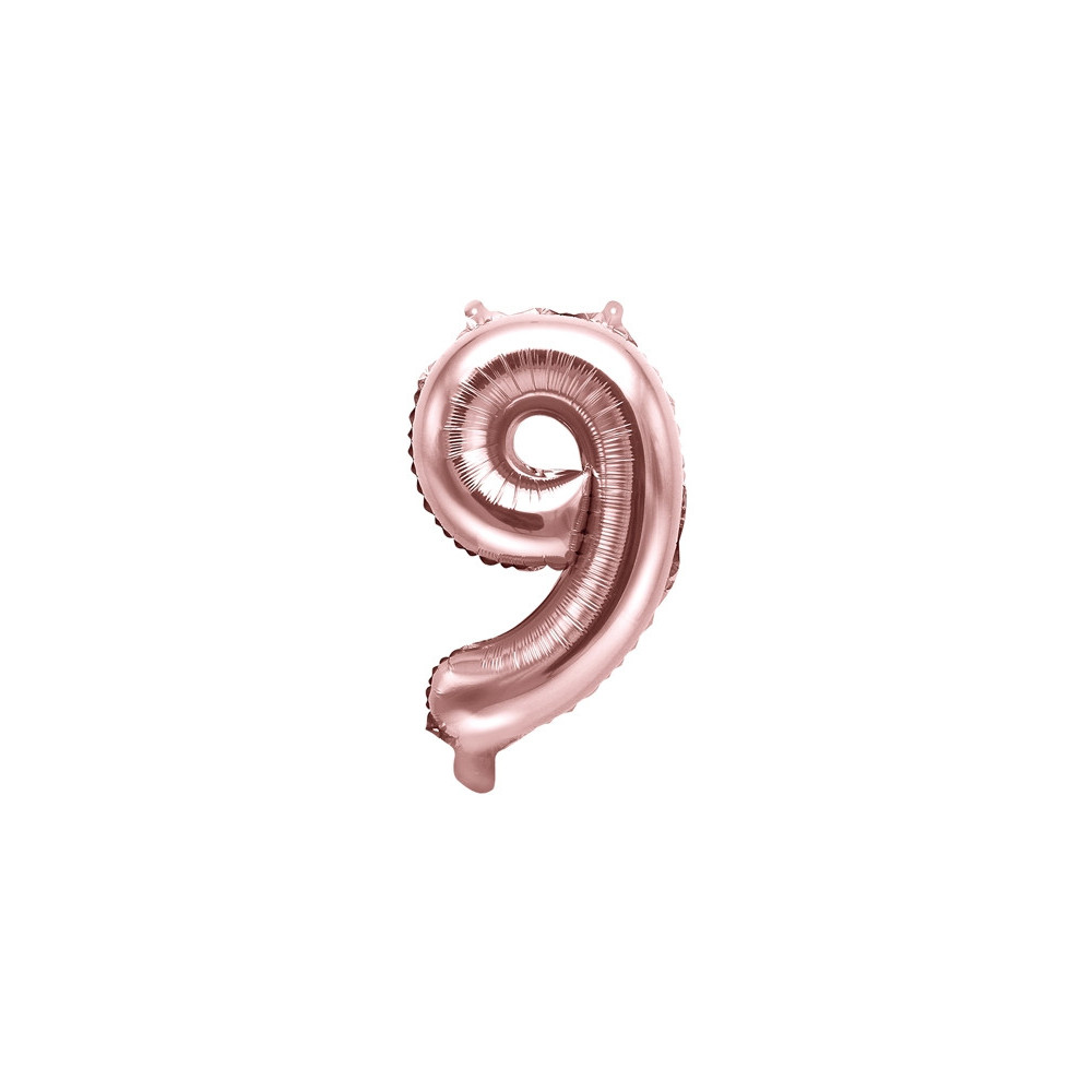 Balon foliowy cyfra 9 - różowe złoto, 35 cm