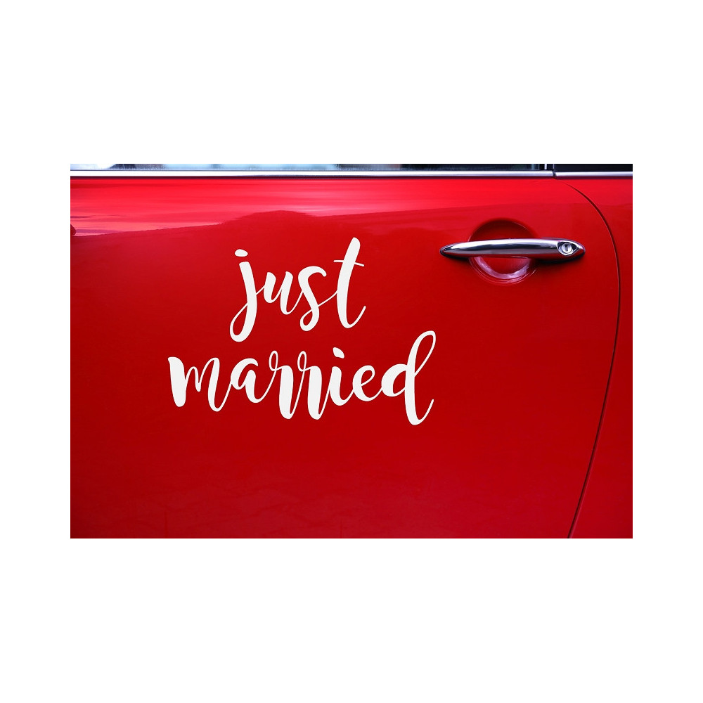 Just married wedding sticker - white, 33 x 45 cm
