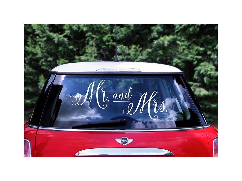 Wedding day car sticker - Mr. and Mrs.