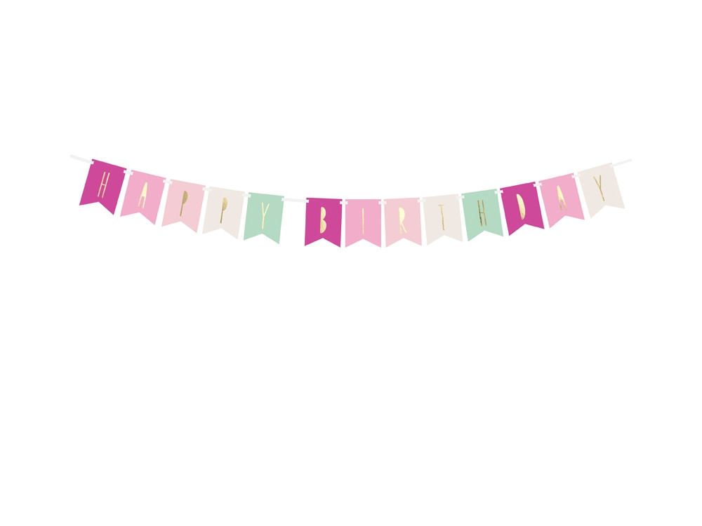 Banner Happy Birthday - pink, 11,5 x 140 cm