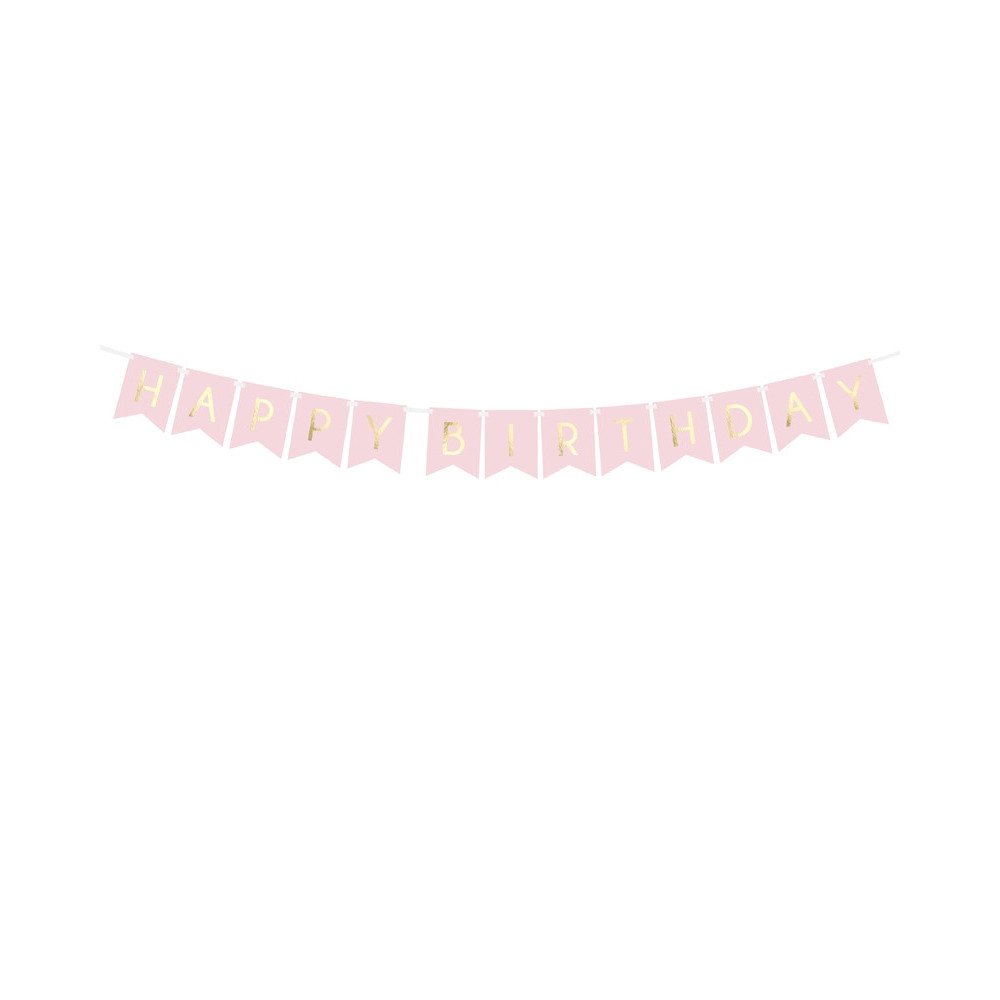 Baner Happy Birthday - jasnoróżowy, 15 x 175 cm